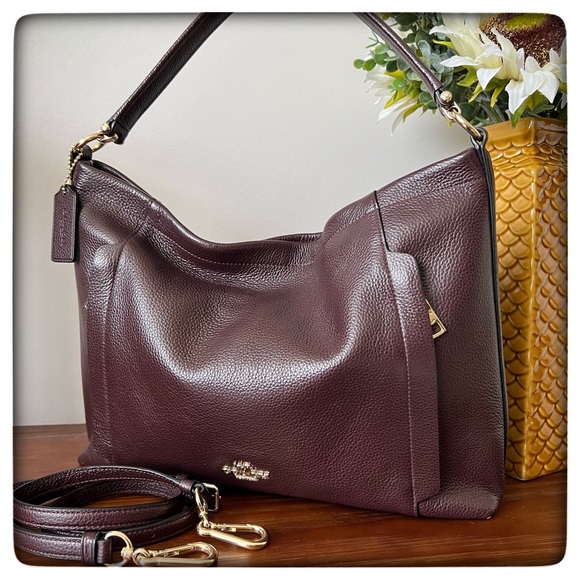 COACH SCOUT Oxblood Pebble Leather Hobo Shoulder Bag - Picture 2 of 13